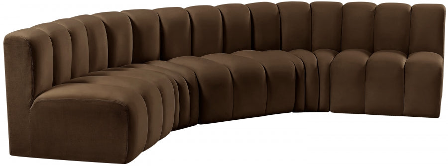 Meridian Furniture - Arc Velvet 5 Piece Sectional in Brown - 103Brown-S5A - GreatFurnitureDeal