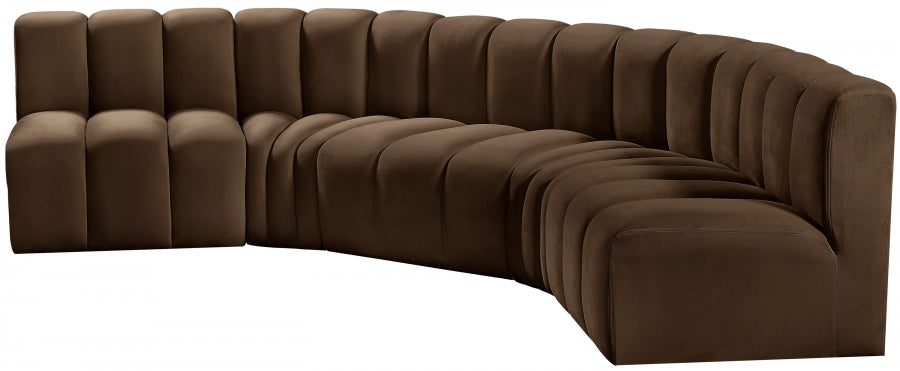 Meridian Furniture - Arc Velvet 5 Piece Sectional in Brown - 103Brown-S5A - GreatFurnitureDeal