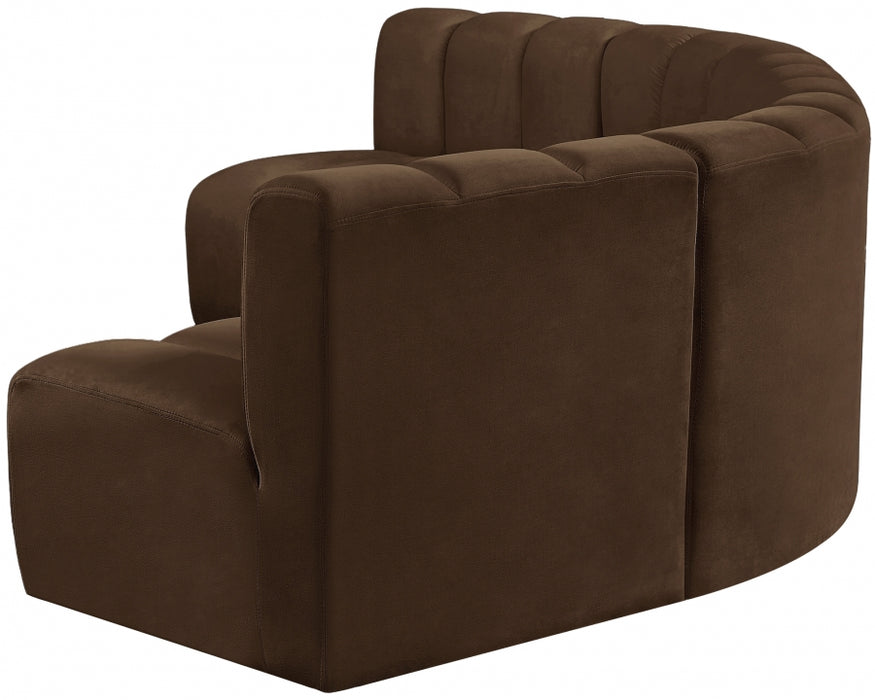 Meridian Furniture - Arc Velvet 5 Piece Sectional in Brown - 103Brown-S5A - GreatFurnitureDeal