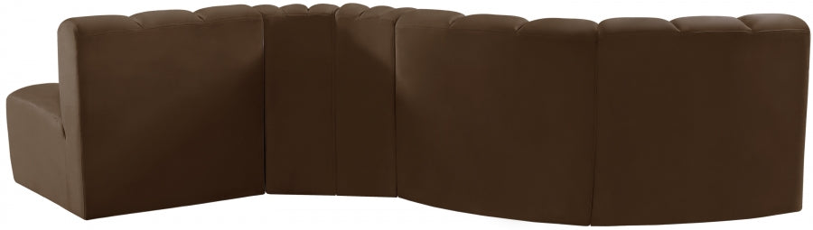 Meridian Furniture - Arc Velvet 5 Piece Sectional in Brown - 103Brown-S5B - GreatFurnitureDeal