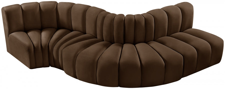 Meridian Furniture - Arc Velvet 5 Piece Sectional in Brown - 103Brown-S5B - GreatFurnitureDeal