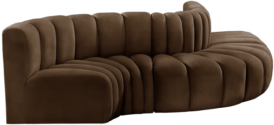 Meridian Furniture - Arc Velvet 5 Piece Sectional in Brown - 103Brown-S5B - GreatFurnitureDeal