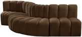 Meridian Furniture - Arc Velvet 5 Piece Sectional in Brown - 103Brown-S5B - GreatFurnitureDeal