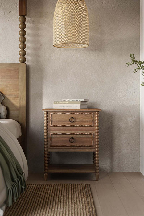 Bramble - Cholet 2 Drawer Bedside Table w/ Shelf in Straw Wash - 28423STW-----