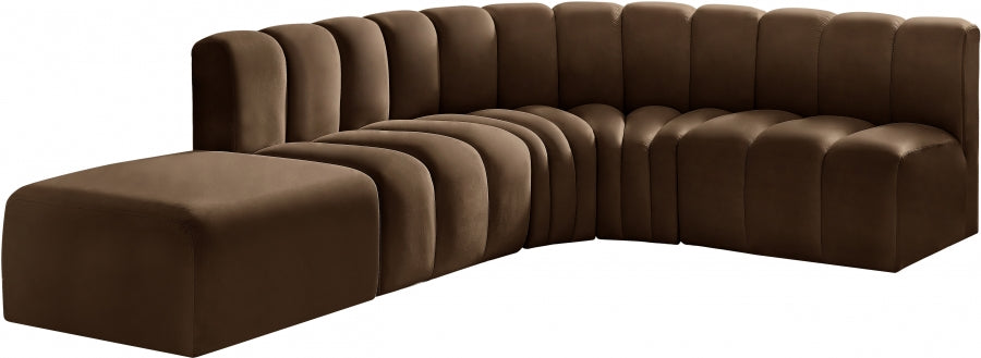 Meridian Furniture - Arc Velvet 5 Piece Sectional in Brown - 103Brown-S5C - GreatFurnitureDeal