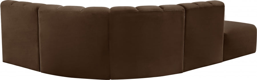 Meridian Furniture - Arc Velvet 5 Piece Sectional in Brown - 103Brown-S5C - GreatFurnitureDeal