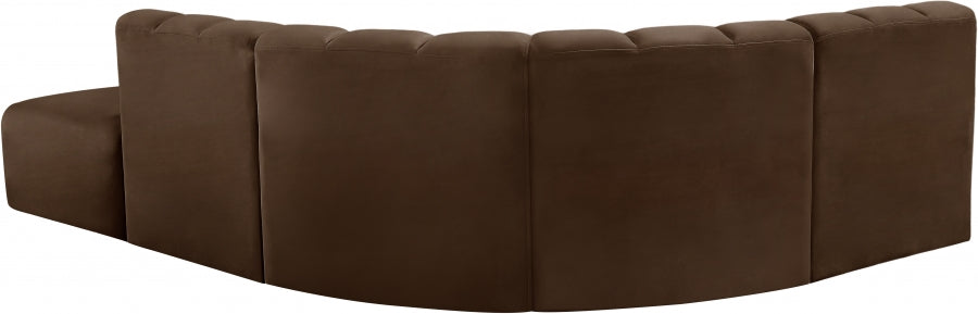 Meridian Furniture - Arc Velvet 5 Piece Sectional in Brown - 103Brown-S5C - GreatFurnitureDeal