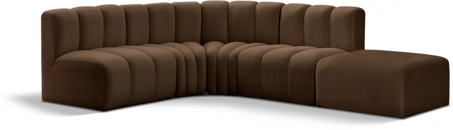 Meridian Furniture - Arc Velvet 5 Piece Sectional in Brown - 103Brown-S5C - GreatFurnitureDeal