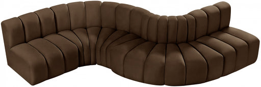 Meridian Furniture - Arc Velvet 6 Piece Sectional in Brown - 103Brown-S6A - GreatFurnitureDeal