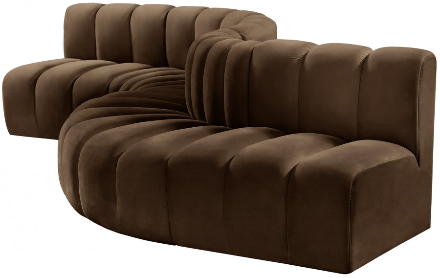 Meridian Furniture - Arc Velvet 6 Piece Sectional in Brown - 103Brown-S6A - GreatFurnitureDeal