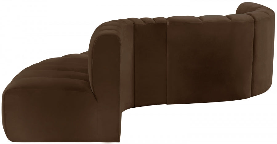 Meridian Furniture - Arc Velvet 6 Piece Sectional in Brown - 103Brown-S6A - GreatFurnitureDeal