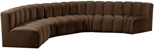 Meridian Furniture - Arc Velvet 6 Piece Sectional in Brown - 103Brown-S6B - GreatFurnitureDeal