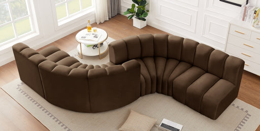 Meridian Furniture - Arc Velvet 6 Piece Sectional in Brown - 103Brown-S6D - GreatFurnitureDeal