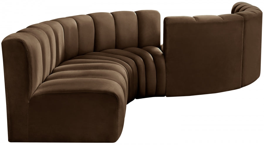 Meridian Furniture - Arc Velvet 6 Piece Sectional in Brown - 103Brown-S6D - GreatFurnitureDeal