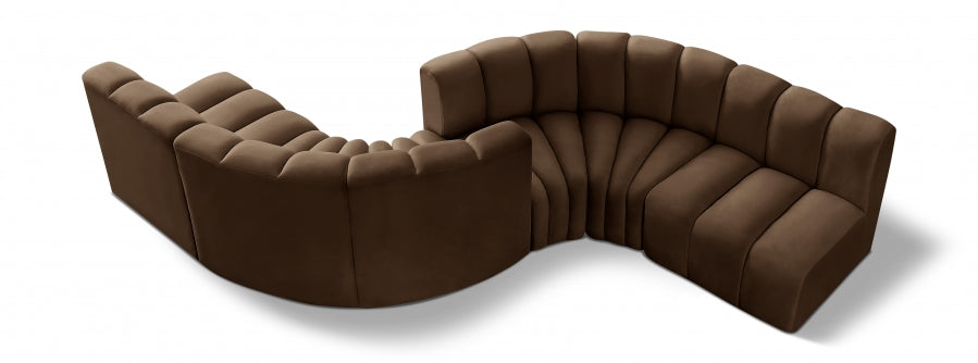 Meridian Furniture - Arc Velvet 6 Piece Sectional in Brown - 103Brown-S6D - GreatFurnitureDeal