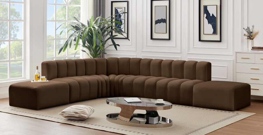 Meridian Furniture - Arc Velvet 7 Piece Sectional in Brown - 103Brown-S7A - GreatFurnitureDeal