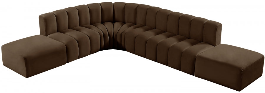 Meridian Furniture - Arc Velvet 7 Piece Sectional in Brown - 103Brown-S7A - GreatFurnitureDeal