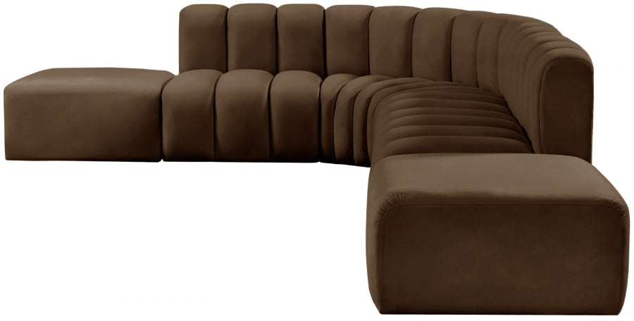 Meridian Furniture - Arc Velvet 7 Piece Sectional in Brown - 103Brown-S7A - GreatFurnitureDeal