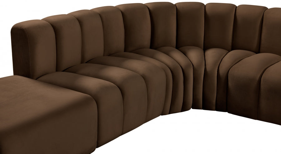 Meridian Furniture - Arc Velvet 7 Piece Sectional in Brown - 103Brown-S7A - GreatFurnitureDeal