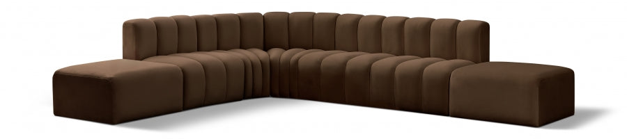 Meridian Furniture - Arc Velvet 7 Piece Sectional in Brown - 103Brown-S7A - GreatFurnitureDeal