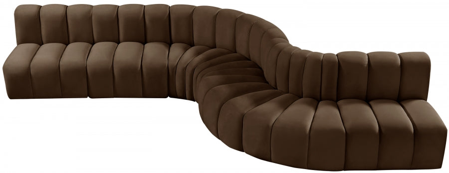 Meridian Furniture - Arc Velvet 7 Piece Sectional in Brown - 103Brown-S7C - GreatFurnitureDeal