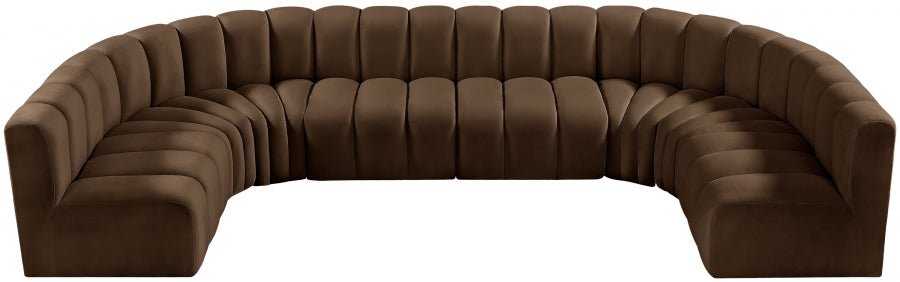 Meridian Furniture - Arc Velvet 8 Piece Sectional in Brown - 103Brown-S8A