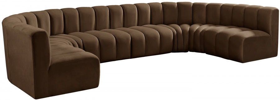 Meridian Furniture - Arc Velvet 8 Piece Sectional in Brown - 103Brown-S8A