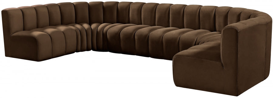 Meridian Furniture - Arc Velvet 8 Piece Sectional in Brown - 103Brown-S8A