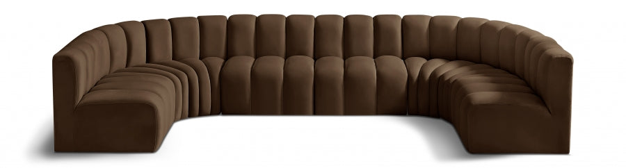 Meridian Furniture - Arc Velvet 8 Piece Sectional in Brown - 103Brown-S8A