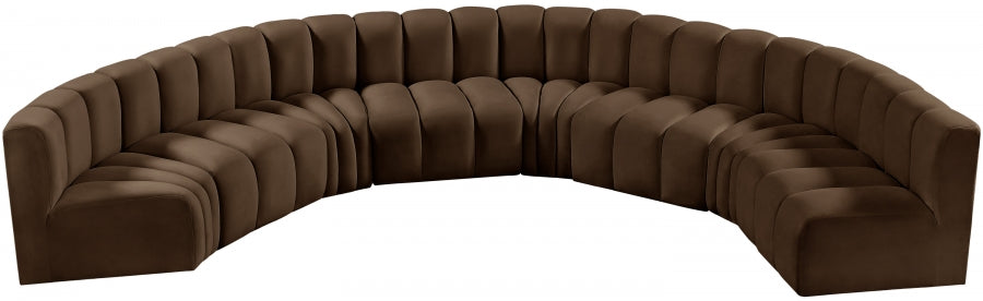 Meridian Furniture - Arc Velvet 8 Piece Sectional in Brown - 103Brown-S8B - GreatFurnitureDeal