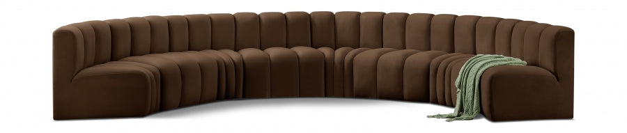 Meridian Furniture - Arc Velvet 8 Piece Sectional in Brown - 103Brown-S8B - GreatFurnitureDeal