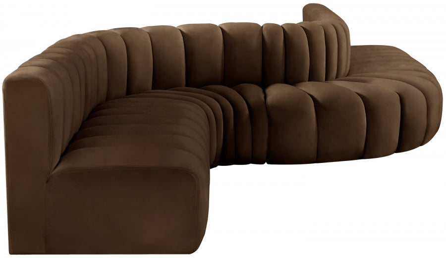 Meridian Furniture - Arc Velvet 8 Piece Sectional in Brown - 103Brown-S8C - GreatFurnitureDeal