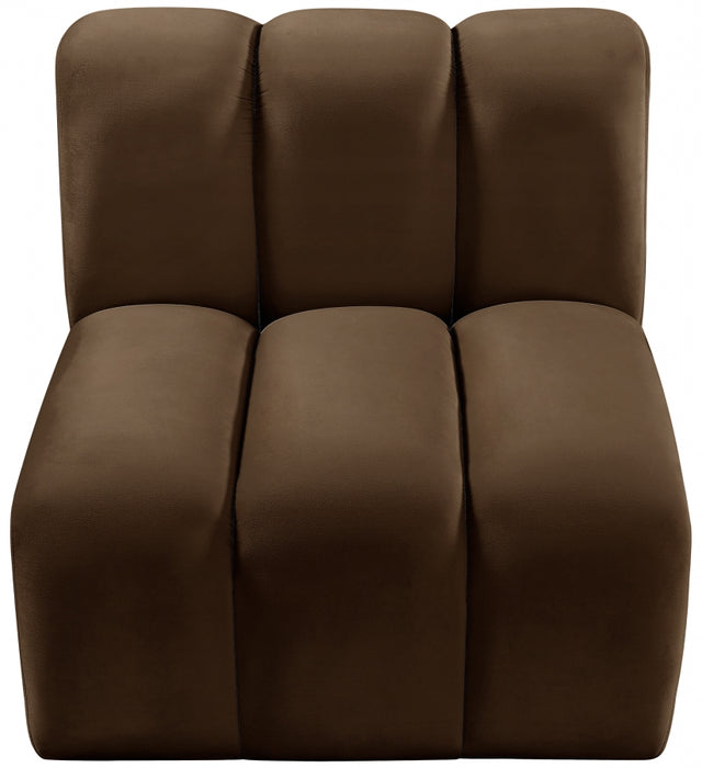 Meridian Furniture - Arc Velvet Modular Chair in Brown - 103Brown-ST - GreatFurnitureDeal