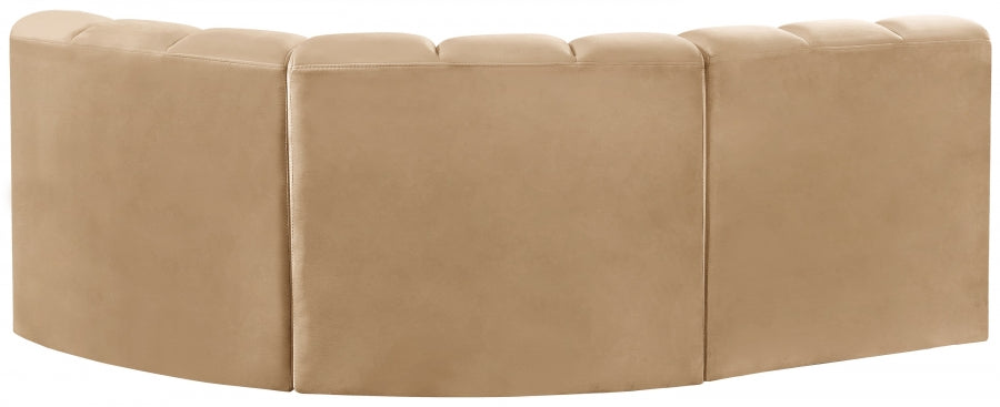 Meridian Furniture - Arc Velvet Modular Sofa in Camel - 103Camel-S3A - GreatFurnitureDeal