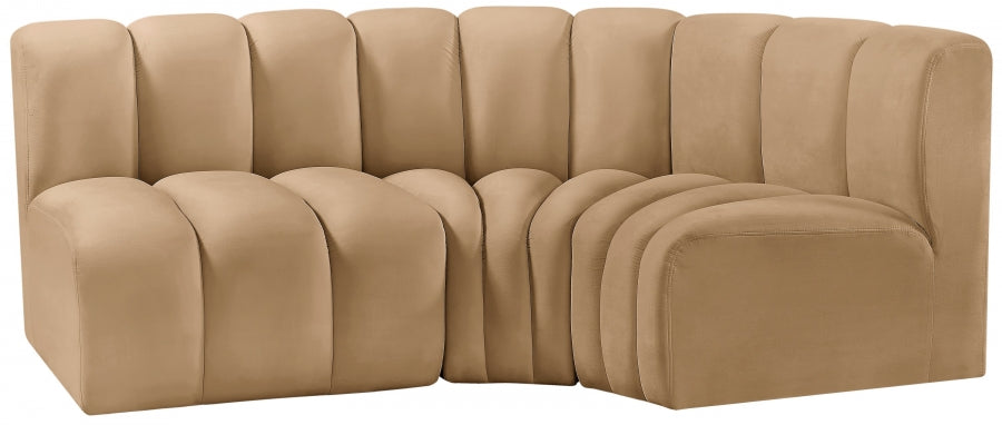 Meridian Furniture - Arc Velvet Modular Sofa in Camel - 103Camel-S3A - GreatFurnitureDeal