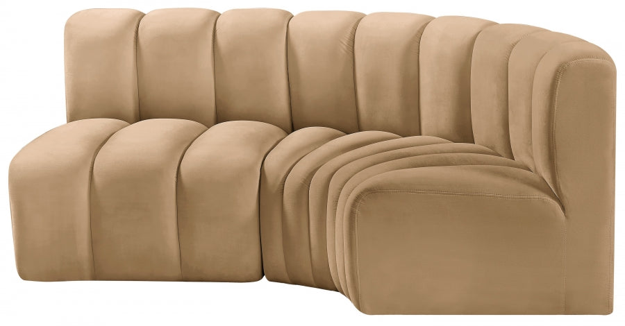 Meridian Furniture - Arc Velvet Modular Sofa in Camel - 103Camel-S3A - GreatFurnitureDeal