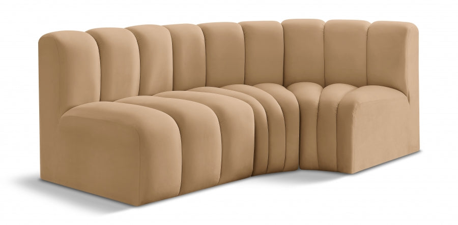 Meridian Furniture - Arc Velvet Modular Sofa in Camel - 103Camel-S3A - GreatFurnitureDeal