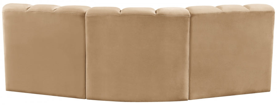 Meridian Furniture - Arc Velvet Modular Sofa in Camel - 103Camel-S3B - GreatFurnitureDeal