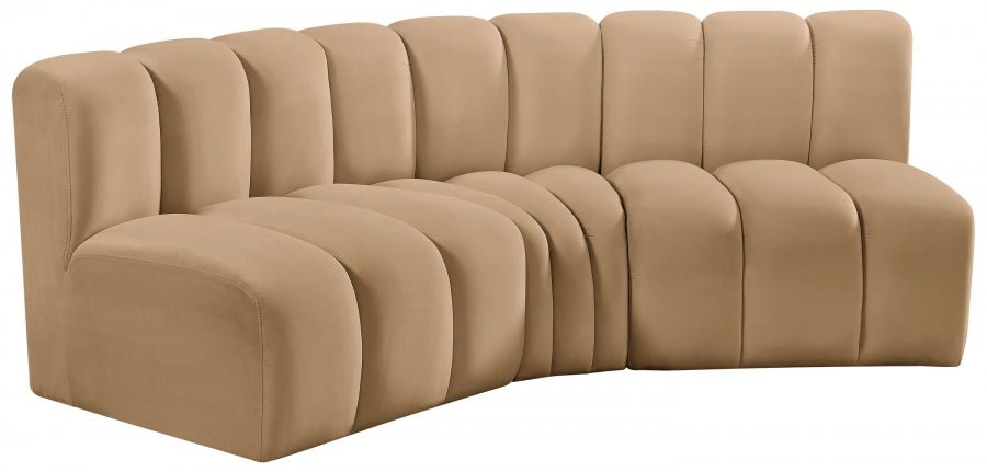 Meridian Furniture - Arc Velvet Modular Sofa in Camel - 103Camel-S3B - GreatFurnitureDeal