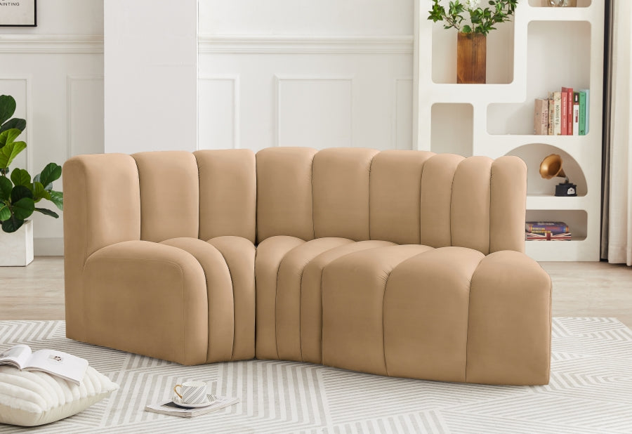 Meridian Furniture - Arc Velvet Modular Sofa in Camel - 103Camel-S3D - GreatFurnitureDeal