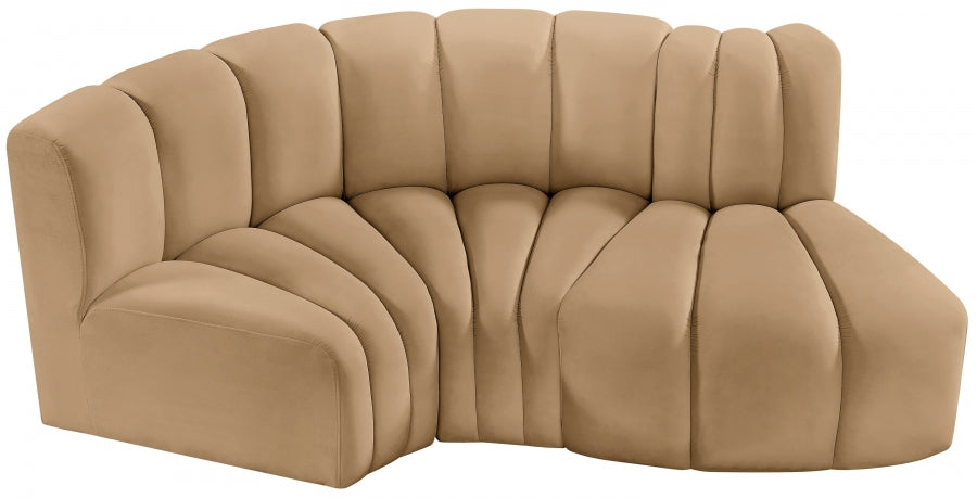 Meridian Furniture - Arc Velvet Modular Sofa in Camel - 103Camel-S3D - GreatFurnitureDeal