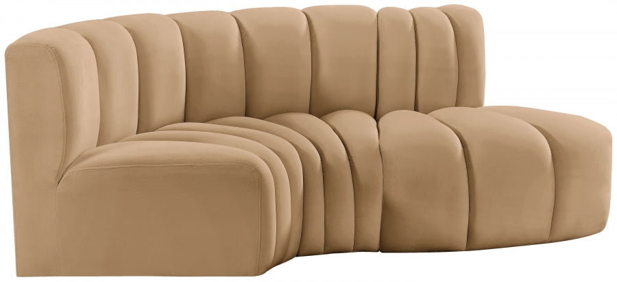 Meridian Furniture - Arc Velvet Modular Sofa in Camel - 103Camel-S3D - GreatFurnitureDeal