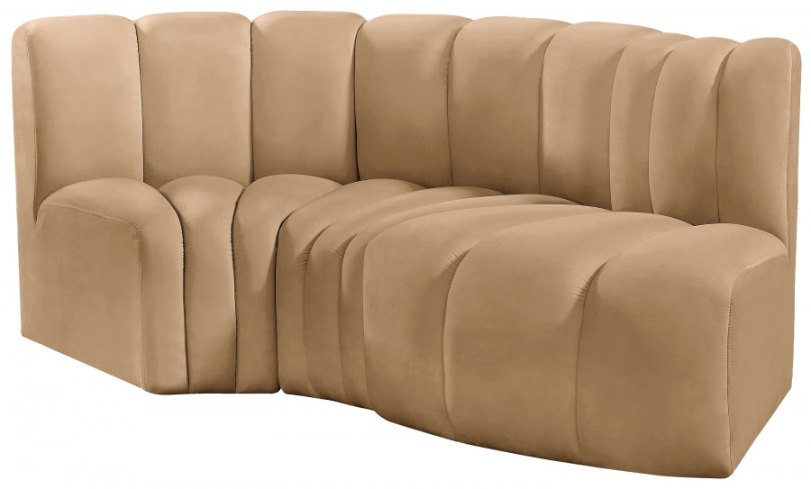 Meridian Furniture - Arc Velvet Modular Sofa in Camel - 103Camel-S3D - GreatFurnitureDeal