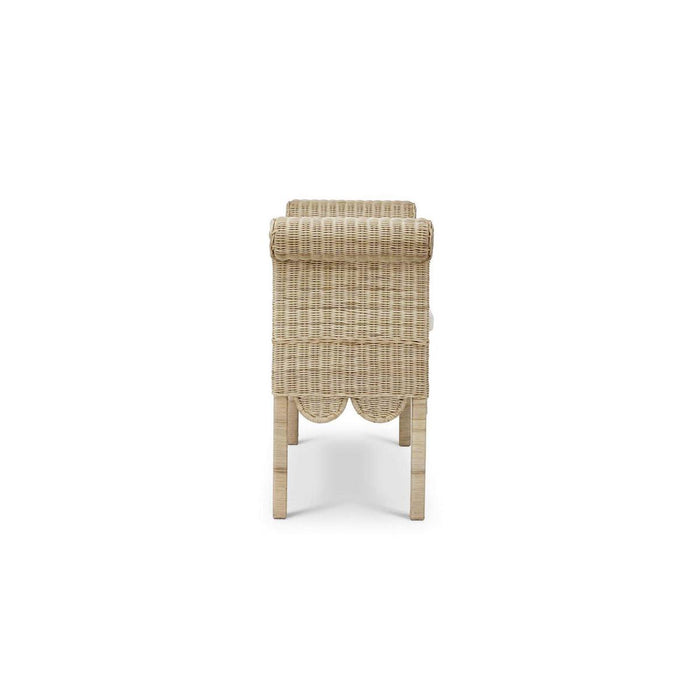 Bramble - Newport Scalloped Bench in Rattan Natural w/ Arctic White Performance Fabric - 28447RNATSF204---- - GreatFurnitureDeal
