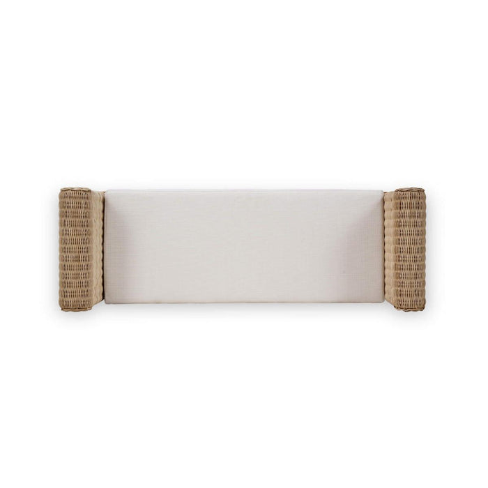 Bramble - Newport Scalloped Bench in Rattan Natural w/ Arctic White Performance Fabric - 28447RNATSF204---- - GreatFurnitureDeal