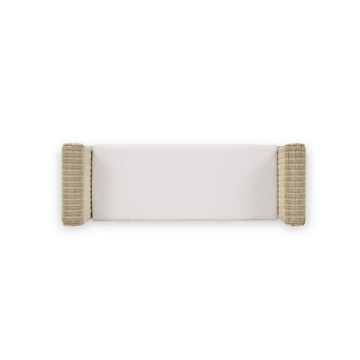 Bramble - Newport Scalloped Bench in Rattan Natural w/ Arctic White Performance Fabric - 28447RNATSF204---- - GreatFurnitureDeal