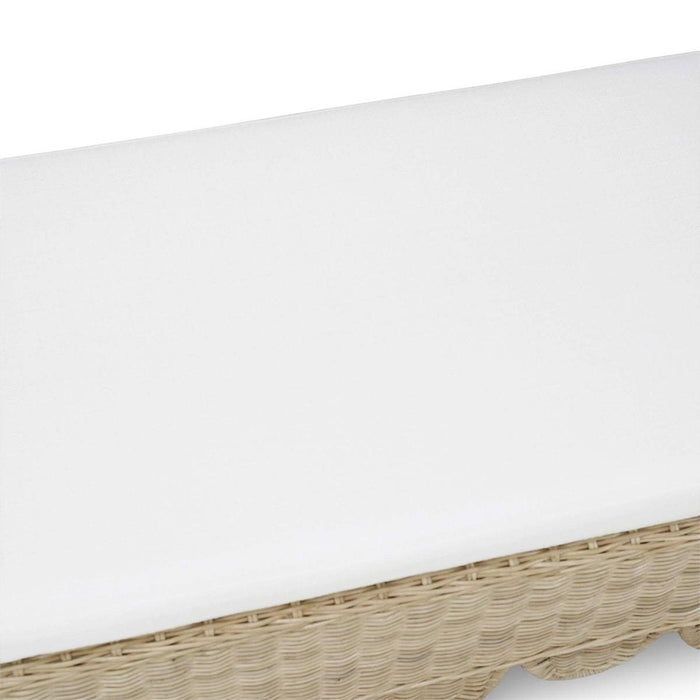 Bramble - Newport Scalloped Bench in Rattan Natural w/ Arctic White Performance Fabric - 28447RNATSF204---- - GreatFurnitureDeal
