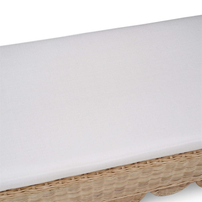 Bramble - Newport Scalloped Bench in Rattan Natural w/ Arctic White Performance Fabric - 28447RNATSF204---- - GreatFurnitureDeal