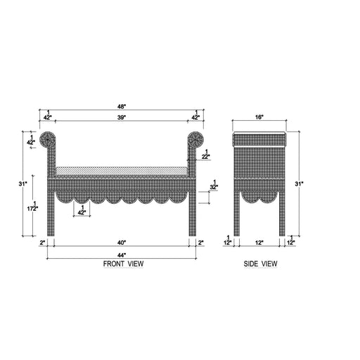 Bramble - Newport Scalloped Bench in Rattan Natural w/ Arctic White Performance Fabric - 28447RNATSF204---- - GreatFurnitureDeal