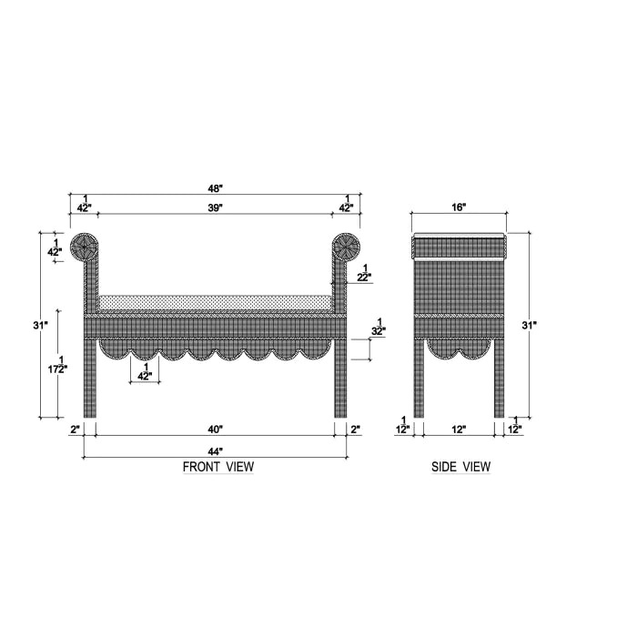 Bramble - Newport Scalloped Bench in Rattan Natural w/ Arctic White Performance Fabric - 28447RNATSF204---- - GreatFurnitureDeal